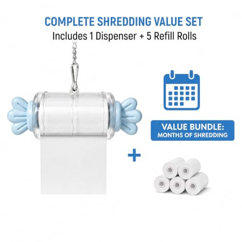 Bird Paper Roll Shredding Toy, 5 Refill Rolls, Parrot Chewing Toy | with Hanging Chain for Bird Cage, Foraging Chew Accessory, Fits Parakeet Cockatiel Conure Lovebird Canary, Small Medium Birds
