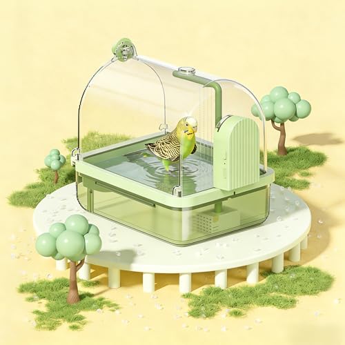 Automatic Bird Bath for Cage – Indoor Parakeet Bath with Pump, Bird Shower with 2 Running Water Modes, Bird Cage Accessory for Pet Birds, Conure, Budgie, Cockatiel (Green)