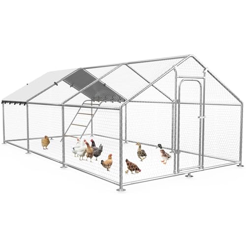 19.8x9.7 FT Extra Large Metal Chicken Coop, Walk-in Poultry Run | Weatherproof Cover, Reinforced Metal Frame, Walk-in Chicken Run, Outdoor Poultry Cage for Hens Ducks Rabbits - size: 236.1"L x 116"W x 78"H