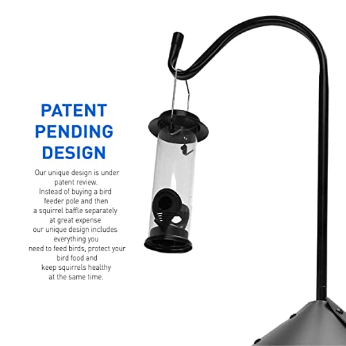 EasyGo Product Shepherd Hook Squirrel Proof Bird Feeder � Wild Bird Station - Powder Coated 90in Steel Pole � Squirrel Baffle � 1 Bird Feeder � 1 Squirrel Peanut Feeder - 5 Prong Base � PATENT PENDING - color: Pole Included Feeder Shepherd 1