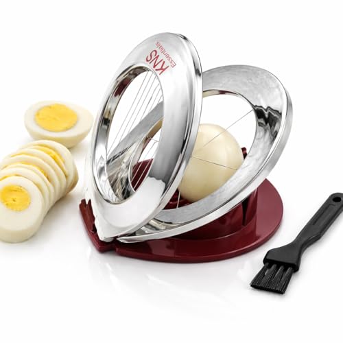 Egg Slicer & Cutter for Hard Boiled Eggs – 2-Way Multipurpose Stainless Steel Slicer for Fruits & Vegetables – Includes Cleaning Brush