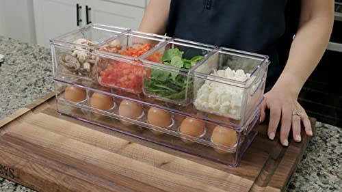 Pikanty Egg Holder for Refrigerator with Removable Tray - Holds 17 Eggs, Clear Plastic Container with Pull Handles for Bulk Eggs, Farm Fresh, Backyard Chickens, Dishwasher Safe, Made in USA - style: Eggs Holder Bin