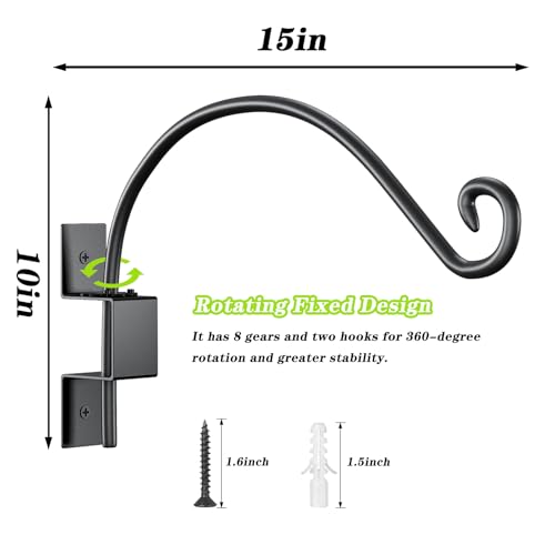 15inch Swivel Plant Hangers Outdoor- 2PCS Heavy Duty Iron Planter Hanging Hook Bracket Swivel Bird Feeder Hanger Hook Metal for Flower, Lantern, Wind Chimes - size: 15inch
