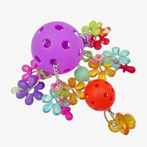 Pullable Bird Plastic Ball Toys with Acrylic Pacifiers and Flowers, Colorful Parrot Toys for Medium and Large Parrot Quaker Monk Parakeet Sun Conures (Purple) - color: Purple
