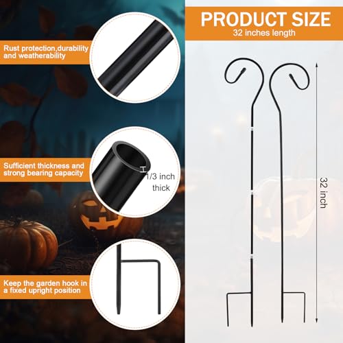 Hicarer 12 Pcs Shepherds Hooks for Outdoor 32 Inch 1/3 Bird Feeder Pole Rust Resistant Steel Shepard Hooks for Wedding Garden Bird Feeders Hanging Lanterns Solar Outdoor Lights - size: 32 Inch