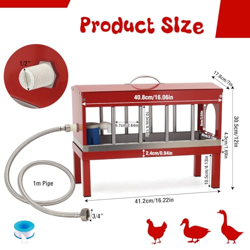 Automatic Chicken Waterer Stainless Steel with Hose Large Poultry Dispenser | Float Valve&Detachable Legs,Fits 3/4" GHT, No Mess 10 Drinking Holes, Rust-Proof, For Chickens, Ducks,Geese & Turkeys