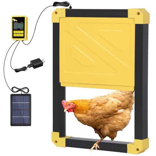 Aivituvin Solar-Powered Automatic Chicken Coop Door with Heating, Weatherproof Auto Opener for Chicken Houses/Duck Runs, Dual Power Modes, Safety Sensor, Easy Installation (Black)