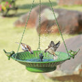 13" Hanging Bird Bath with Solar Fountain,Metal Solar Bird Bath (Green) | Hanging Solar Bird Bath,Birdbath Bubbler ,Hanging Bird Bath for Outdoors Garden, Patio & Yard.