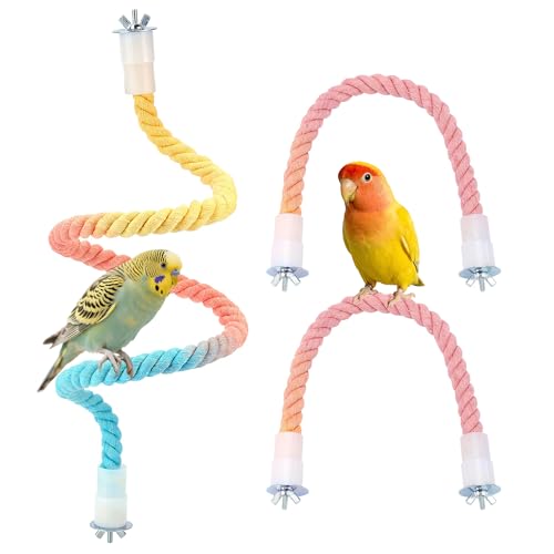 3pcs Gradient Bendable Bird Rope Perch Stands Flexible Bird Cage Climbing Rope Toys Accessories of 26mm Screw for Cockatiels Lovebird Parakeet Budgies Sugar Gliders Hemp Swing (14"+31.5") - size: 2 Short + 1 Long