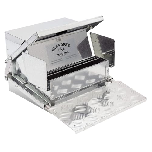 Grandpas Feeders Automatic Chicken Feeder - 20 lbs No Waste Poultry Feeder, Rat Proof & Rodent Proof Treadle Chicken Feeder, Galvanized Steel with Lid, Feeds 6 Chickens up to 10 Days - size: Standard