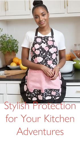 Lovely Flower Pattern Retro Aprons With Large Pockets for Women Girls Cooking Kitchen Bakery Mother's Gift - color: Pink Bloom