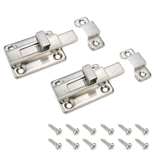 Geesatis 2 Pcs Sliding Lock Barrel Bolt Stainless Steel Sliding Latch Lock | Barrel Bolt for Chests Cabinets Door Lock Bird Cage Lock Replacement, with Mounting Screws, Silver - style: B-Silver