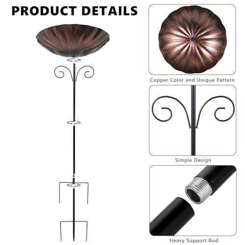 Metal Bird Baths for Outdoors | 39" H Birdbath with 10 Inch Bowl, Standing Bird Bath & Bird Feeder for Outside Garden Patio Yard Lawn Decor, Copper - color: Brown