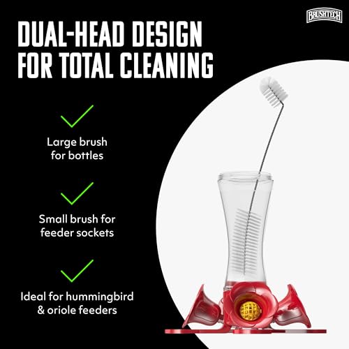 Brushtech 2-in-1 Hummingbird Feeder Brush - Dual-Head, Ergonomic (White) | Dual-Head Cleaning, Large Head for Nectar Bottles & Small Head for Socket Cleaning, Galvanized Steel & Plastic Construction - style: Dual Head