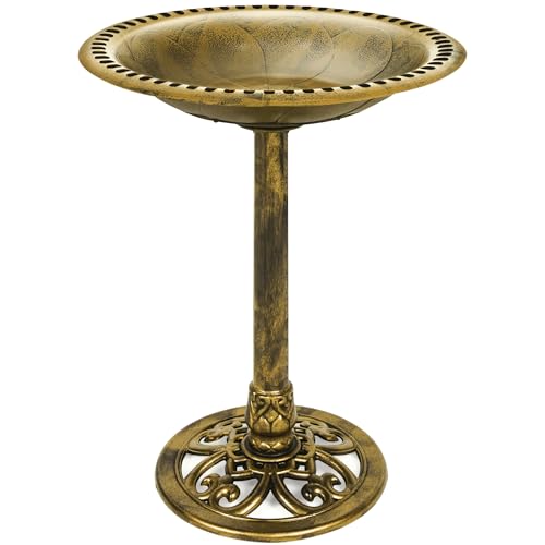 Best Choice Products 28in Pedestal Bird Bath, Vintage Outdoor Resin Accent Decoration w/Fleur-de-Lis Accents - Gold - color: Gold