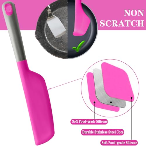 Silicone Omelette Spatula Turner, Flip Fold Omelet Turner, 13Inch | Flexible Egg Flip Tool for Non-stick Pans, Heat Resistant omelette flipper for Kitchen Omelet Pancake Crepes,Rose Red - color: Deep pink