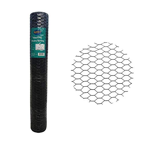 PVC Black 20GA 48in x 50ft x 1in Mesh Chicken Wire Hexagonal Poultry Netting - size: 48"x50'-1" 20GA