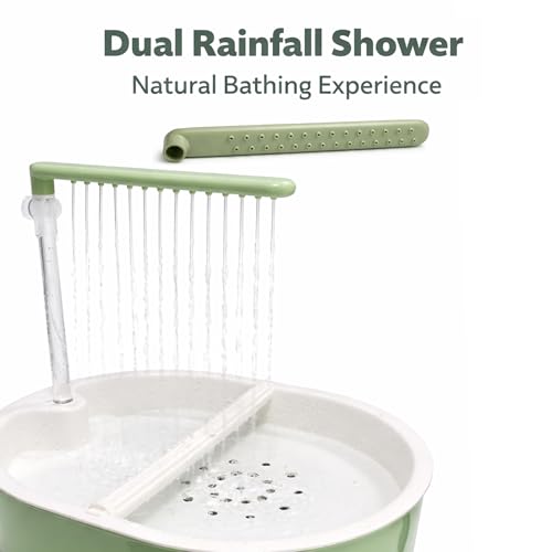 Indoor Bird Bath Fountain, Dual Rainfall Parrot Shower with Anti-Clog Pump & Filter Sponge, Adjustable Water Flow, Natural Beech Wood Perch, Bird Shower Spa for Parakeet, Cockatiel, Lovebird