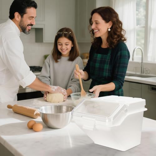 88LB Flour Storage Container With Scoop for Dry Food, Sugar, Baking Supplies,Rice.BPA Free Ingredient Storage Bin，Pet Food Storage Container Dog Cat Birds Food Bin (88 LB) - size: 88 LB