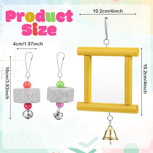 Chicken Toys for Coop, Chicken Enrichment Toys Hanging Swing Mirror with Bells and Beak Grinding Molar Stones, Chickens Mirror Toys for Coop Roosters Hens Birds Parrots(Yellow)