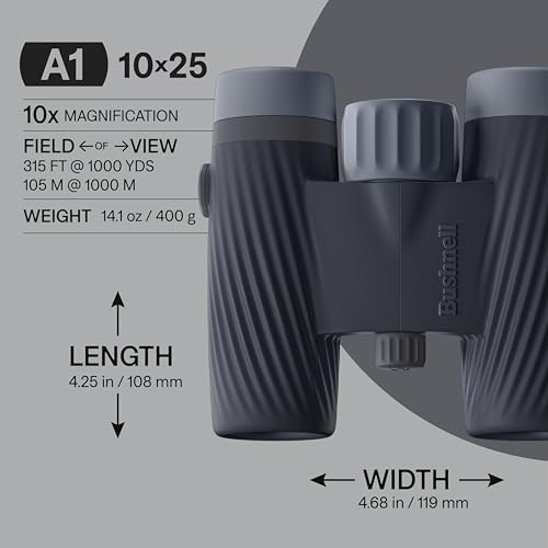 Bushnell A1 10x25 Binoculars Ebony Black | Waterproof, Fogproof, 10X Magnification, Fully Multi-Coated Lenses & Rubber Armor - color: Ebony Black, size: 10x25