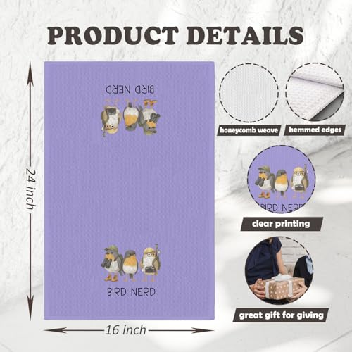 Chicimln Funny Bird Kitchen Towels, Gifts for Birds Lovers Watchers Decorative Hand Towels for Bathroom, Bird Nerd Dish Tea Towel Drying Cloth for Kitchen Decor, 16x24 Inch(Lavender Gray) - color: Lavender Gray