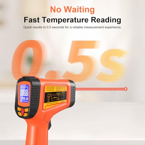 -58°F to 2732°F Digital Infrared Thermometer Gun, 50:1 Distance Ratio Laser Temperature Gun with MAX/MIN/AVG Measure and Alarm, Heat IR Temp Gun for Cooking, Griddle, HVAC, Industrial Forging - color: Coral