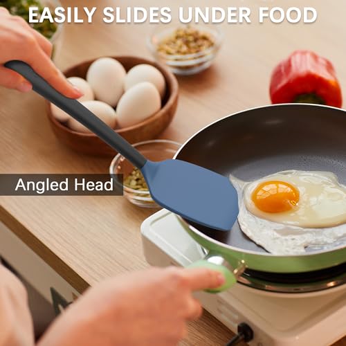 Coukre 3 Pack Silicone Spatula Set, Heat Resistant to 500°F, BPA-Free | Fish Spatula, Solid & Slotted Turners, Dishwasher Safe, Spatula Set for Eggs, Pancakes, Fish & Burgers, DarkBlueBlack - color: DarkBlueBlack