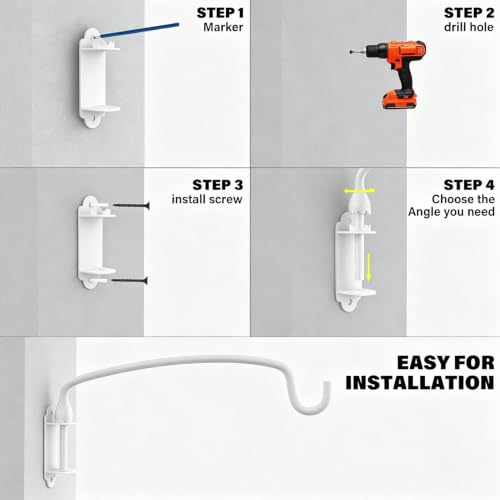 Plant Hook,12 Inch Plant Hanger Bracket Heavy Duty Wall Mounted Hooks for Hanging Bird Feeder, Flower Bracket, Anti Rust Metal Lanterns - color: White, size: 12in 1Pack