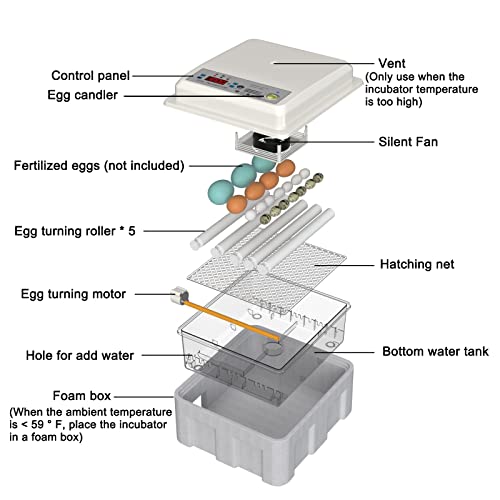 Incubators for Hatching Eggs Fahrenheit 12-16 Eggs Incubator with Automatic Egg Turning and Egg Candler Incubator for Chicken Quail Duck Pigeon Eggs Poultry Incubators