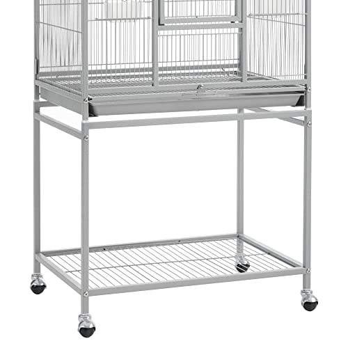 Topeakmart 53.5inch Height Large Bird Cage Extral Space Parrot Cage with Wooden Perch & Stand for Conures Parakeets Budgies, Light Gray - color: light gray