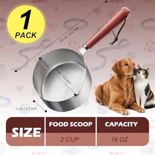 2 Cup Dog Food Scoop Dog Food Measuring Cups,2Cup Measuring Cup Pet Food Scoop with Wooden Handle for Cat Foods - size: 2 Cup