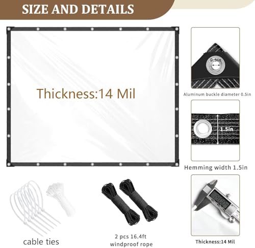 Heavy Duty Clear Tarp 4x6ft Thickened 14Mil Waterproof Clear Tarps with Grommets Tear Resistant PVC Vinyl Reinforced Edges for Greenhouse Patio Garden Pavilion Chicken Porch Outdoor Chicken Coop - size: 4×6ft-14Mil(1.2×1.8m)