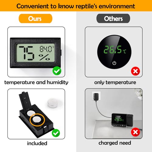 2 PCS Rectangle Reptile Thermometer and Humidity Gauge for Bearded Dragon Accessories, Reptile Tank Accessories for Jumping Spider, Leopard Gecko, Hermit Crab, Gecko, Ball Python, Lizard - color: Black Rectangle