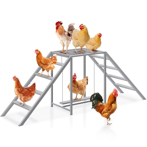 Chicken Coop Perches with Swing, Chicken Roosting Bars, Chicken Run Accessories Toy, Wooden Chicken Ladder for Pet's Healthy & Happy, Sturdy and Easy to Clean, Suitable for Backyard Farm,Gray