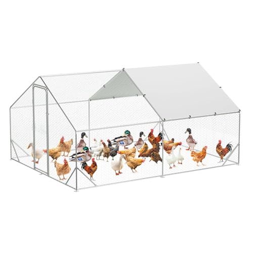 GarveeLife Large Chicken Coop, Metal Chicken Run with Anti-Ultraviolet Waterproof Cover, Spire Roof Walk in Poultry Cage, Outdoor Chicken Pen for Backyard and Farm Use 9.8 ft x 13.1 ft x 6.6 ft - size: 118.1"L x 157.5"W x 78.7"H
