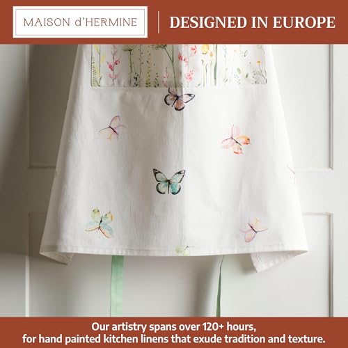 Maison d' Hermine Aprons for women with Pocket 100% Cotton (27.50"x31.50") | Adjustable Neck Strap & long ties Apron Men Chef Wedding Cooking Gardening Server Maid - color: 041 - Botanical Fresh
