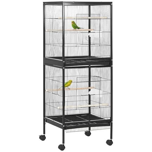 PawHut Large Bird Cage 1.7 ft. Width for Wingspan 55", Black | Bird Aviary Indoor, Multi-Door Design, Fit for a Canary, Finch, Conure - color: Black