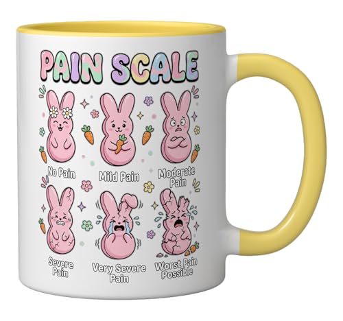 Funny Nursing Bunny Eggs Medical Pain Scale Easter Nurse Ceramic Mug, Yellow/White - color: Yellow/White