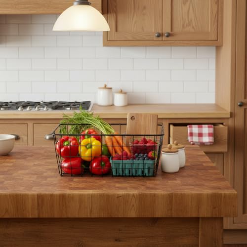 Kitchen Wire Baskets Farmhouse Decor Metal Food Storage Organizer, Household Refrigerator Bin with Built-in Handles for Cabinets,Pantry Set of 2 Black - color: Black, size: 2 Pack Small