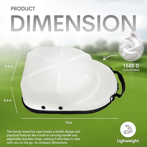 Golf Hats Baseball Caps Travel Case - Hat Carrier & Organizer | White Hard-Shell | Fits 6 Caps | Protect Hats | Ventilated EVA, Double Zipper, Handle & Strap