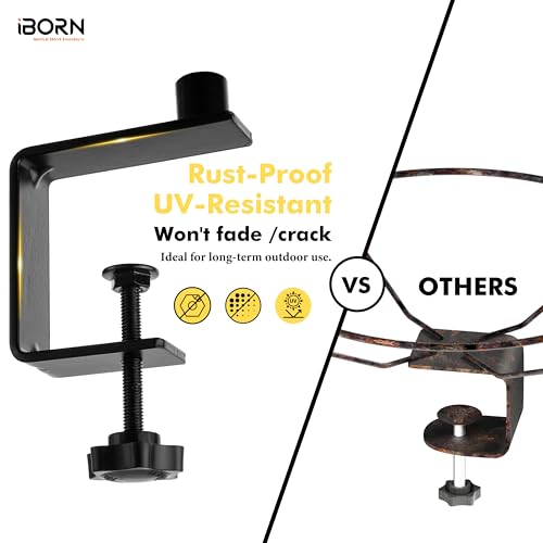 iBorn Deck Bird Feeders for Outdoors,Platform Bird Seed Tray with 5.5 lbs Capacity,Balcony Porch Railing Bird Feeder, Drainage Mesh Holes,Tilt-Proof, Windproof, Anti-Loosen, Easy to Refill&Clean,Black