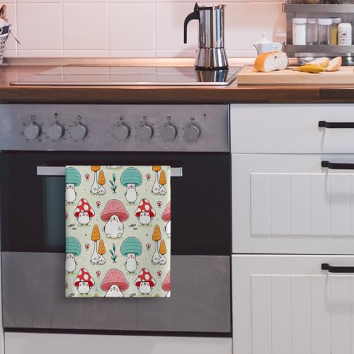 Cute Mushroom Kitchen Towels Decorative Set of 2, Funny Dish Towels | Absorbent Dish Cloths Set Tea Towels Hand Towels for Kitchen Baking Cooking Bathroom Decor - color: Cute Mushroom