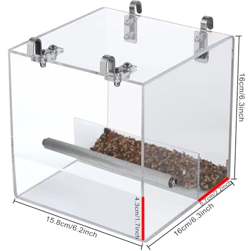 Automatic Acrylic Bird Feeder No Mess Bird Feeder Cage for Small Birds | Automatic Bird Feeder for Cage, Suitable for Parrots Canary Parakeet Budgerigar Crested Myna Cockatiel - size: L: 6.2" x 6.3" x 6.3"