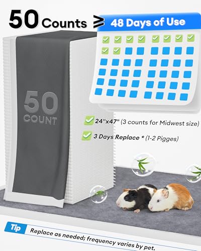 BUCATSTATE 50 Count Disposable Guinea Pig Cage Liners, Super Absorbent Guinea Pig Bedding, Bamboo Charcoal Odor Control Pee Pads for Rabbits, Ferrets and Small Animals (18''x24'') - size: 50 Count