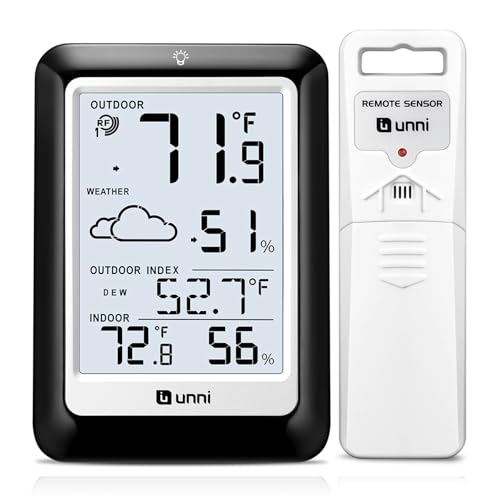 Indoor Outdoor Thermometer Hygrometer Wireless Weather Station, Temperature Humidity Monitor Battery Powered Inside Outside Thermometers with 330ft Range Remote Sensor(Black) - color: Black