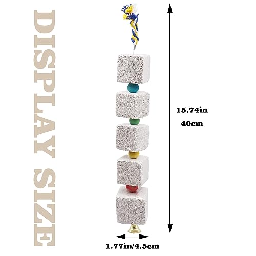 2 Pack Large Bird Chewing Toy, Parrot Beak Grinding Calcium Stone with Bells, Bird Cage Accessories, Cage Toys for Cockatiel Parakeet Parrot Budgies Rat Hamster Chinchilla Rabbit Bunny African Grey