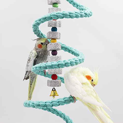 Dnoifne 59 Inch Spiral Rope Perch, Bird Cage Stand Pole Accessory, Climbing Toy for Parrot, Parakeet, Budgie, Lovebird, Cockatiel (59"/1.5 M) - color: Blue, size: 59 inches