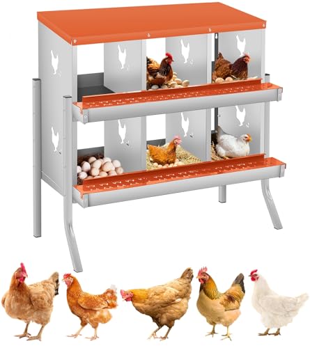GarveeLife Chicken Nesting Box, 6 Compartments Nesting Box for Chickens, Two-Tier Galvanized Steel Chicken Egg Laying Box with Large Vented Holes Wall Mounting for Easy Egg Collection - color: Orange | 6 Compartments