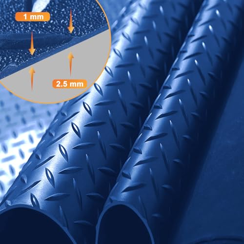2.5mm Thickened 5Ft x 7.5Ft Garage Floor Mat Rubber Flooring Roll, Blue | 37.5sqft Diamond Plate PVC Rubber & Vinyl Flooring Roll, Non-Slip Floor Protector Mat for Garage Warehouse Basement Trailer - size: 5Ft x 7.5Ft--Blue